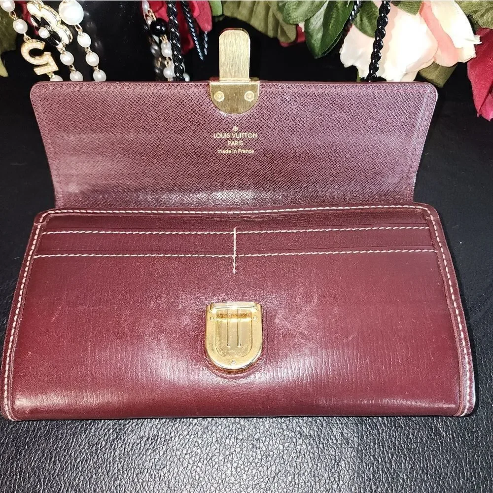 Louis Vuitton Sepia Utah Sarah Maroon Long Wallet With Dustbag AUTHENTIC AND COA